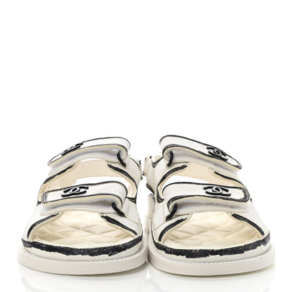 Chanel Calfskin Printed Velcro Dad Sandals 36.5 White Black 2 of 11