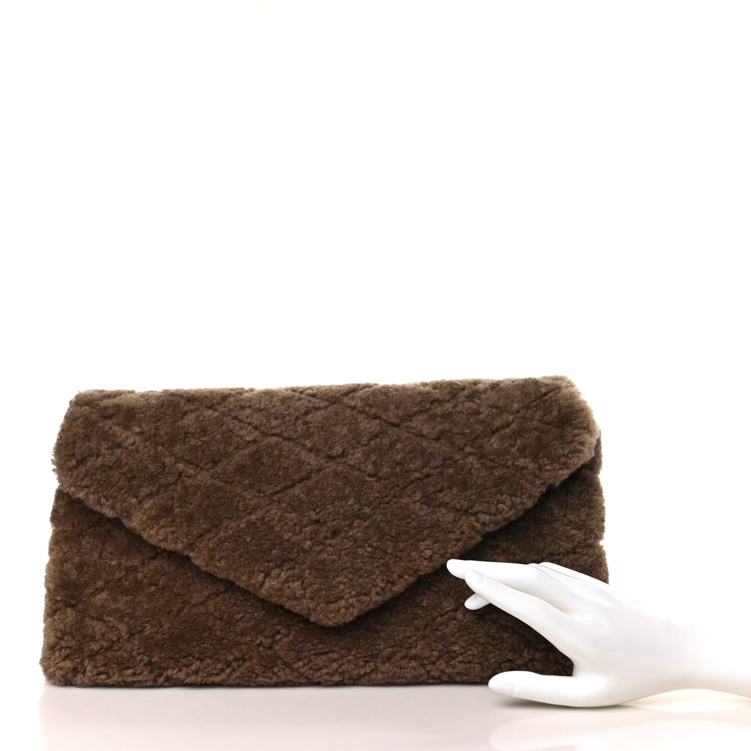 Saint Laurent Shearling Lambskin Quilted Sade Puffer Envelope Clutch Brown 2 of 9