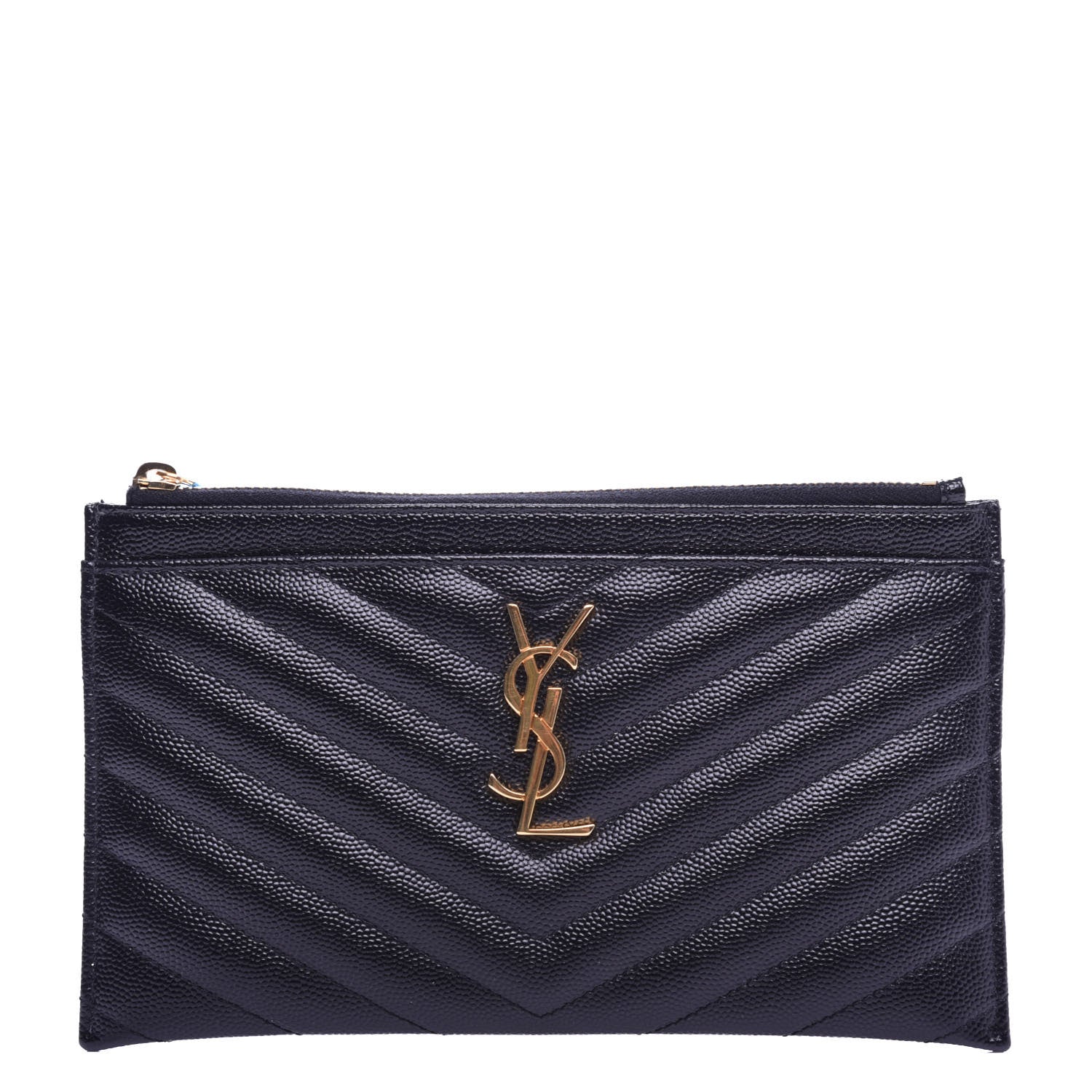 Saint Laurent Grain De Poudre Chevron Monogram Bill Pouch Black 1 of 8