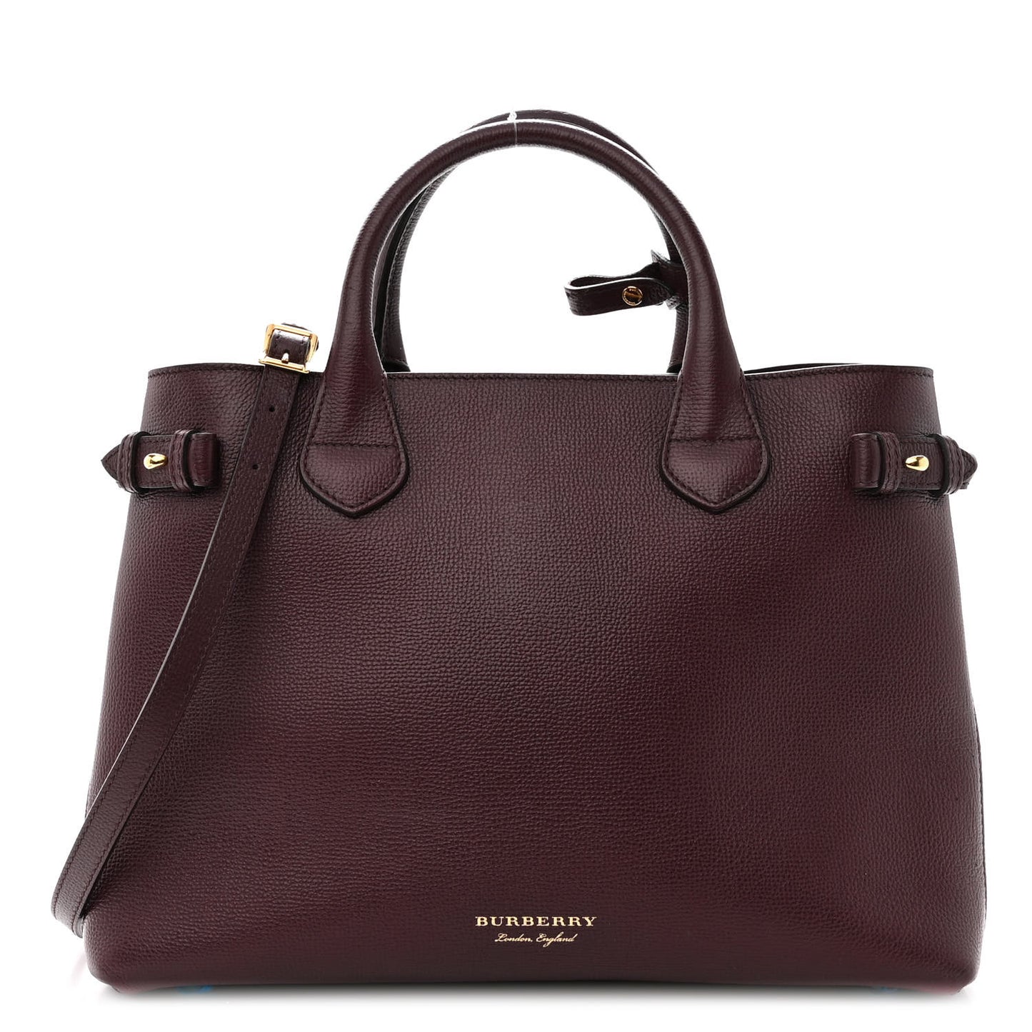 Grainy Calfskin House Check Medium Banner Tote Mahogany Red