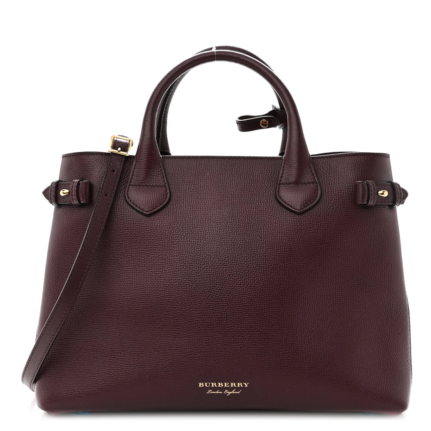 Burberry Grainy Calfskin House Check Medium Banner Tote Mahogany Red 1 of 9