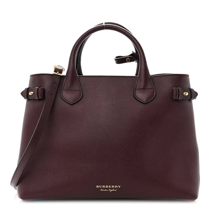 Burberry Grainy Calfskin House Check Medium Banner Tote Mahogany Red 1 of 9