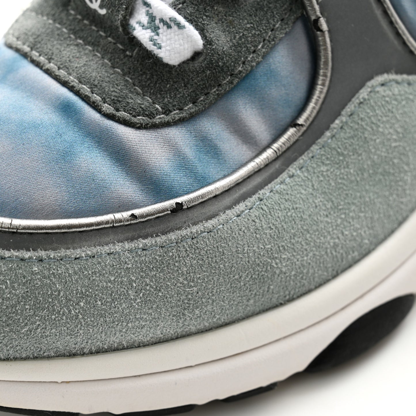 Nylon Lambskin Suede Calfskin CC Sneakers 39 Blue Grey White