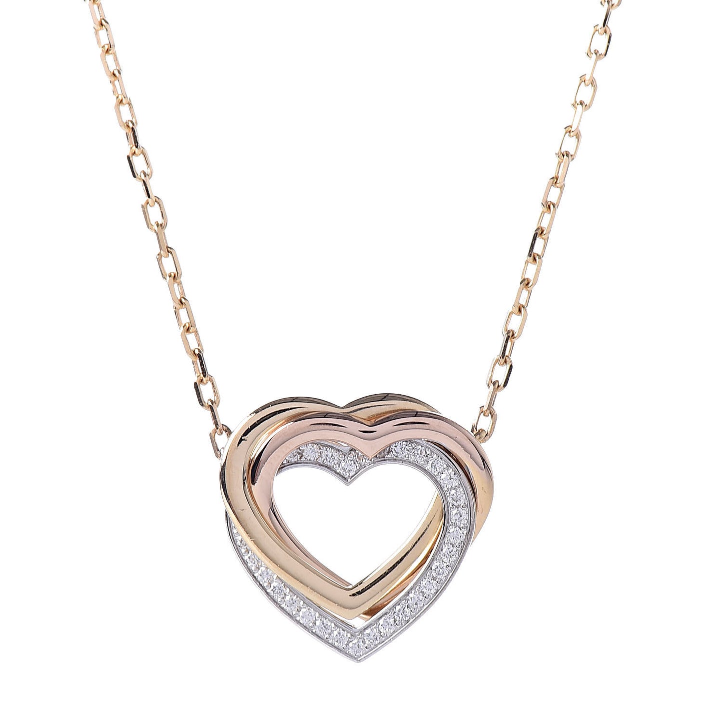 18K Pink Yellow White Gold Diamond Trinity Heart Pendant Necklace