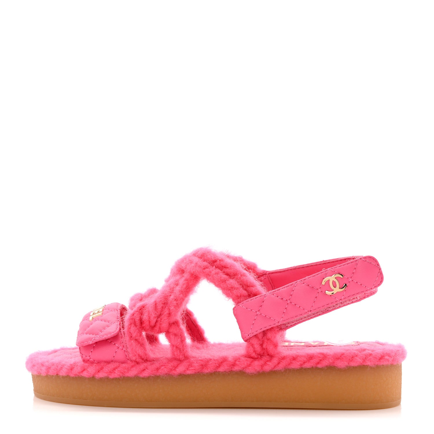 Chanel Cord Lambskin Quilted Logo Sandals 35 Pink 1 of 8