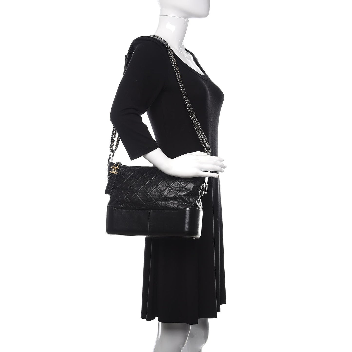 Aged Calfskin Quilted Medium Gabrielle Hobo Black