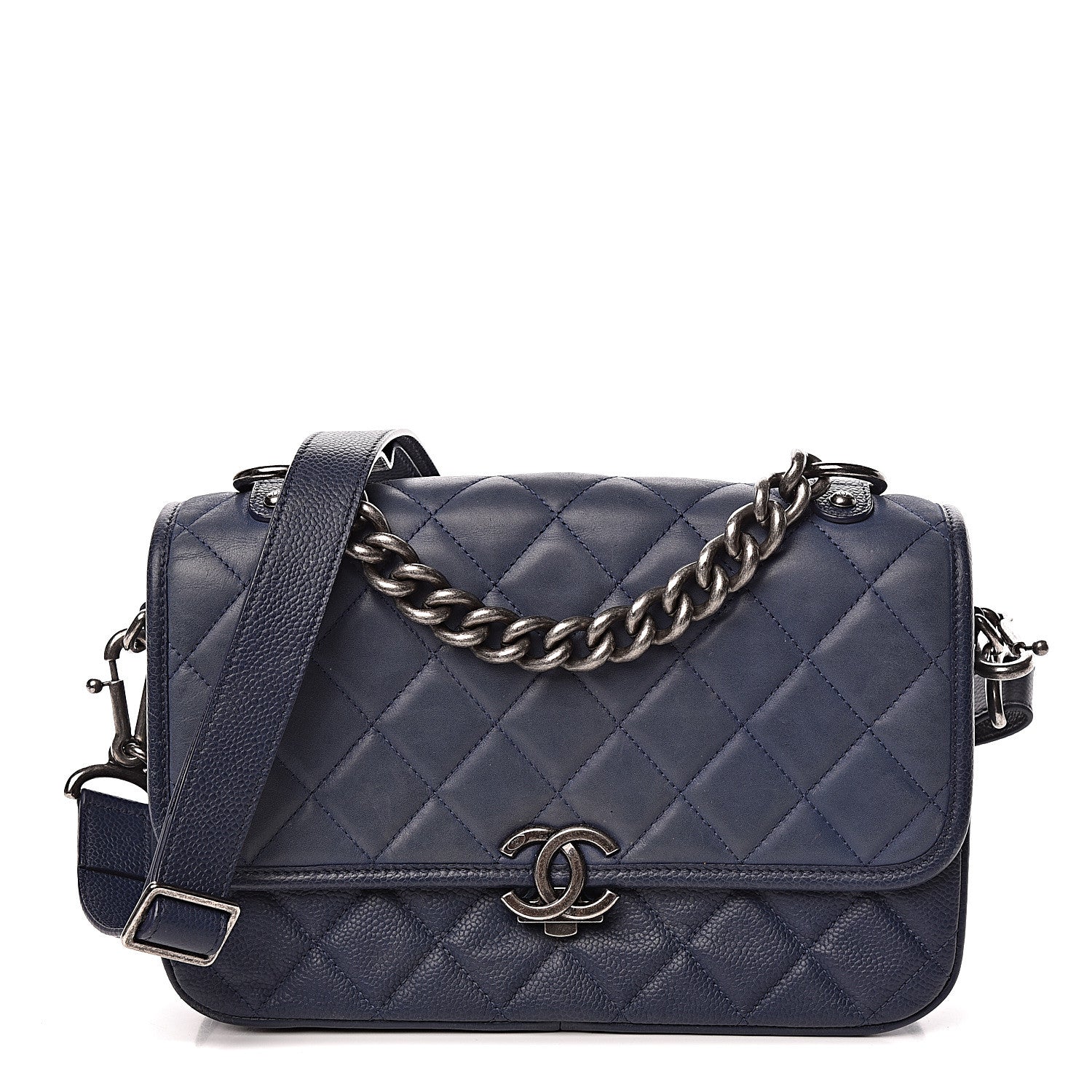 Chanel Caviar Iridescent Calfskin Quilted Medium Daily Carry Messenger Navy 1 of 16