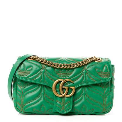 Gucci X Adidas Calfskin Matelasse Small GG Marmont Shoulder Bag Green 1 of 11