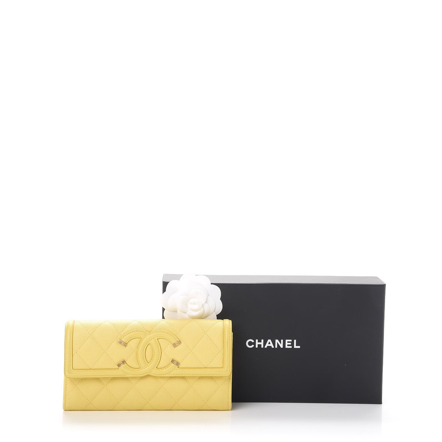 Caviar Quilted Filigree Flap Wallet Yellow