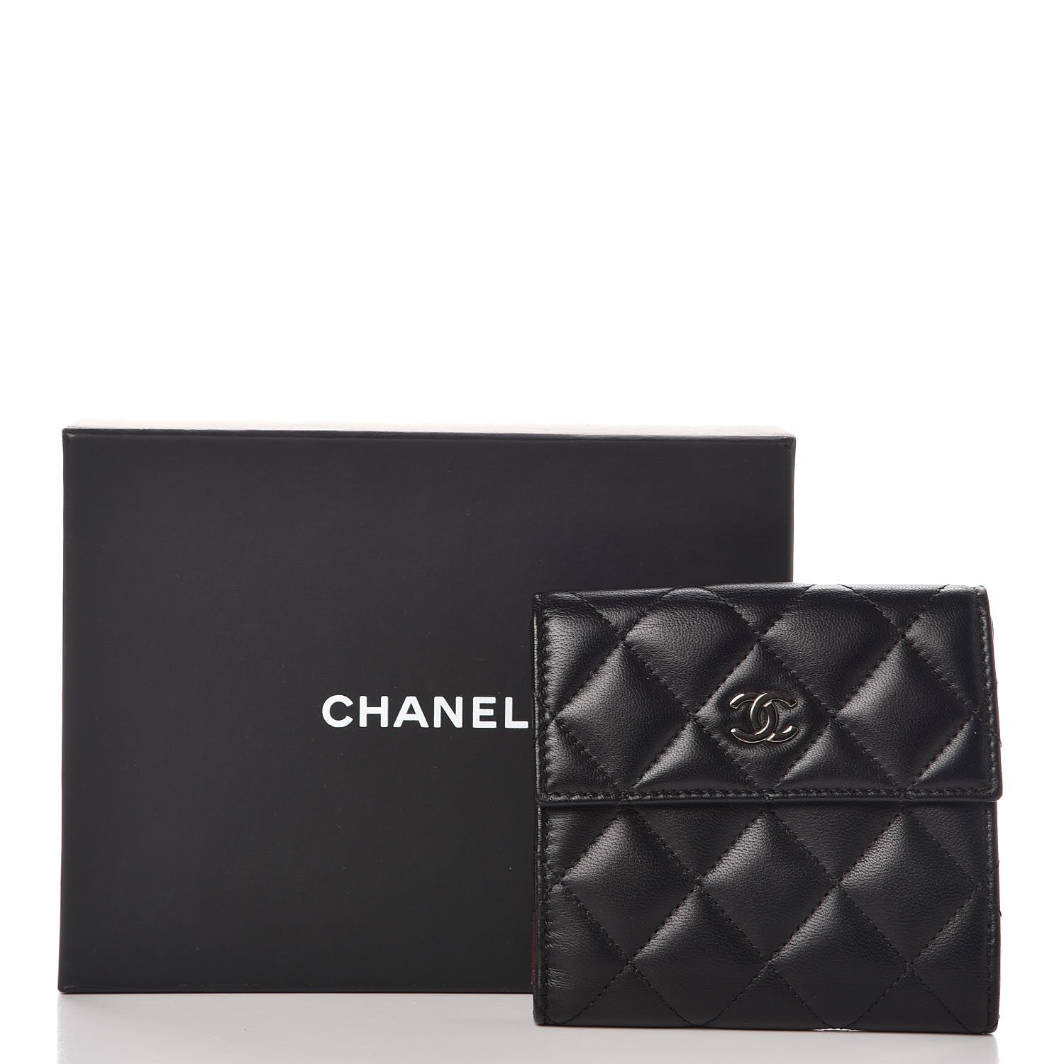 Chanel Lambskin Quilted Compact French Flap Wallet Black 9 of 9