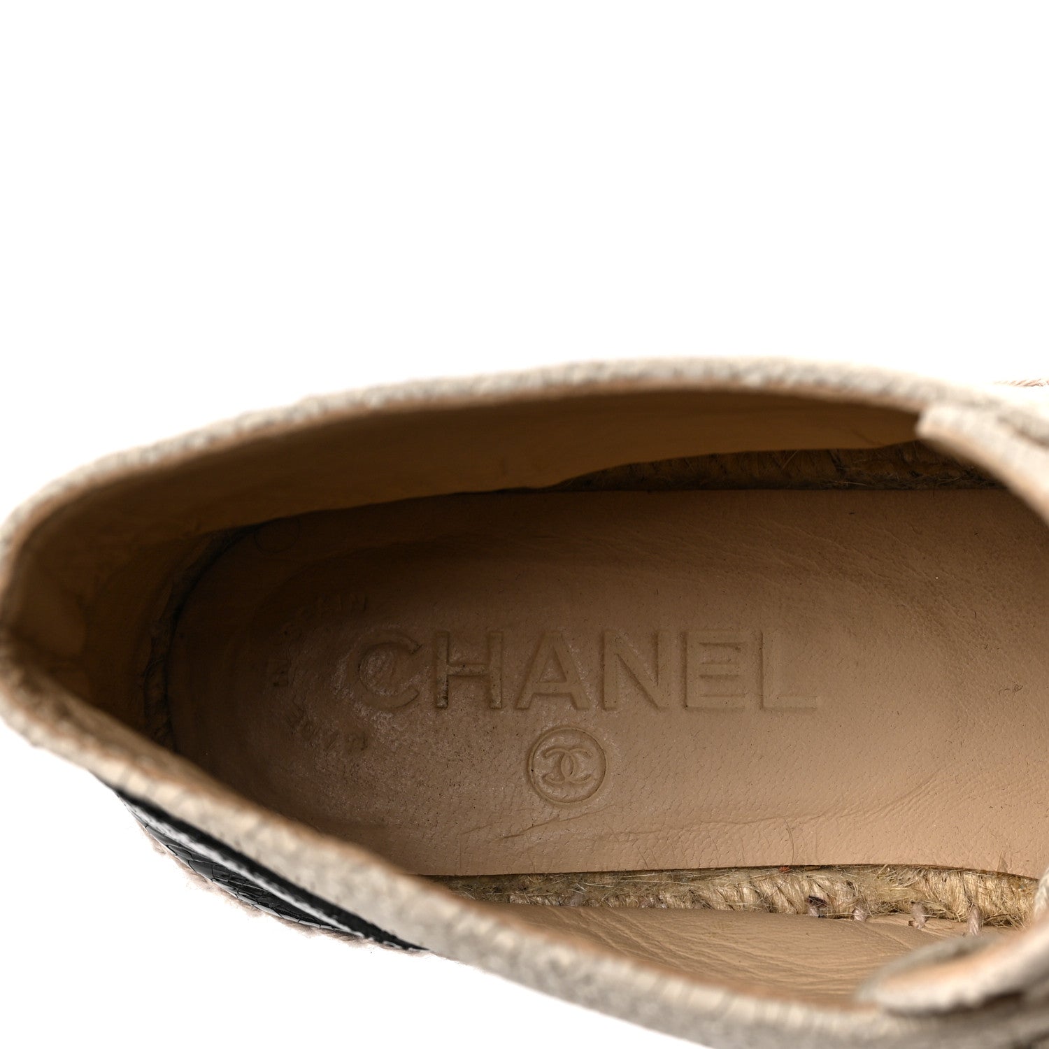 Chanel Crackled Calfskin High Top Espadrilles 37 Light Beige Black 7 of 9