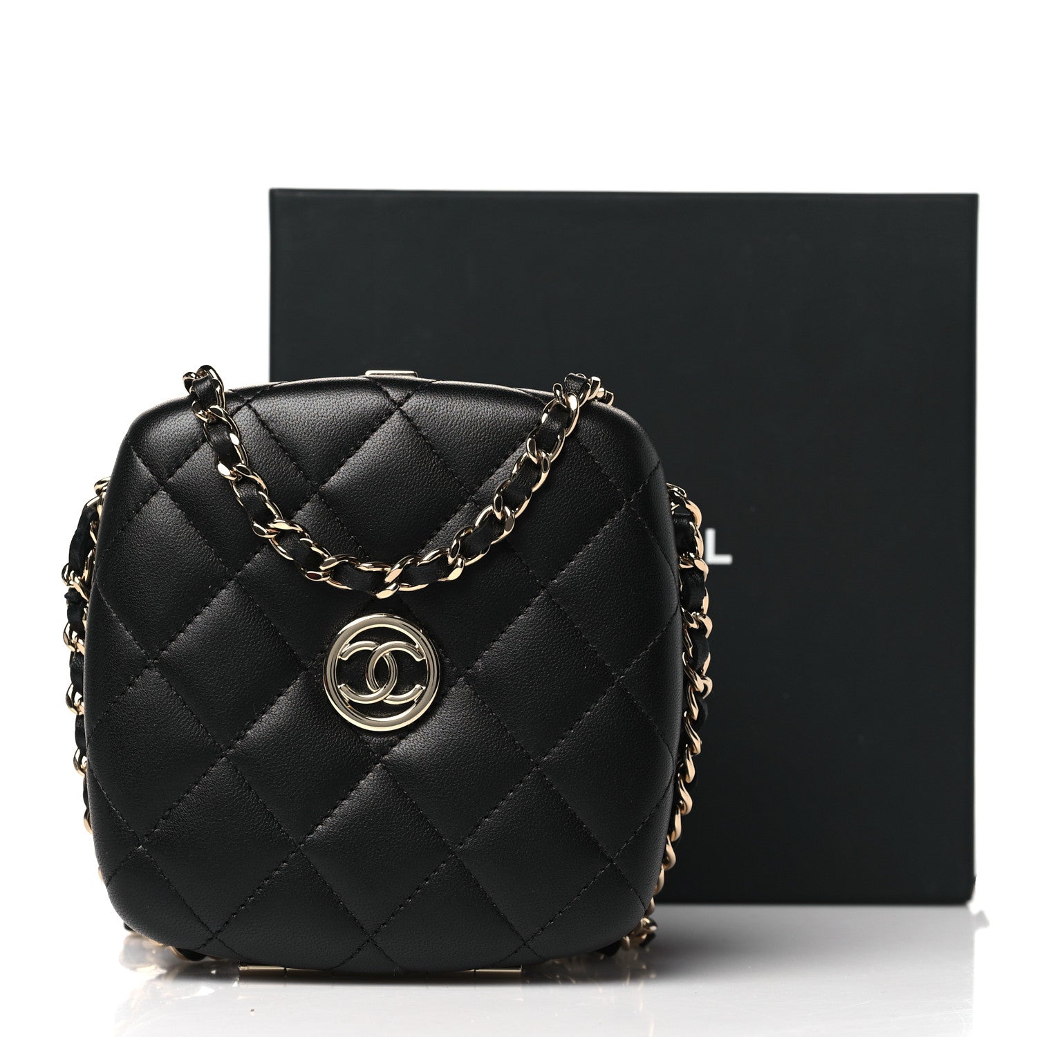 Chanel Lambskin Quilted Compact Vanity Case Purse With Chain Black 12 of 12