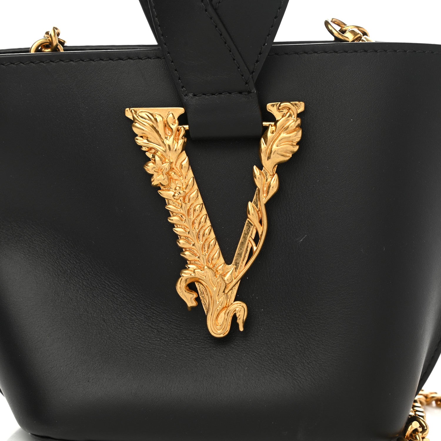 Versace Vitello Mini Virtus Bucket Bag Black 7 of 9