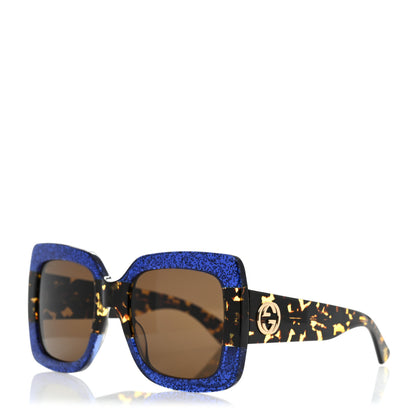 Gucci Square Frame GG0083S Sunglasses Glitter Blue Havana Brown 1 of 8