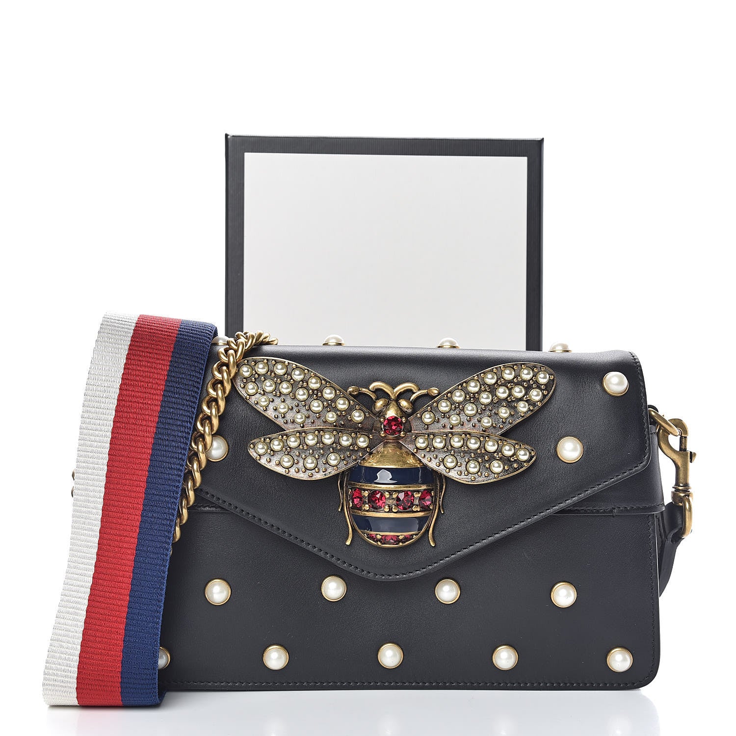 Gucci Nappa Pearl Studded Mini Queen Margaret Broadway Shoulder Bag Black 10 of 10