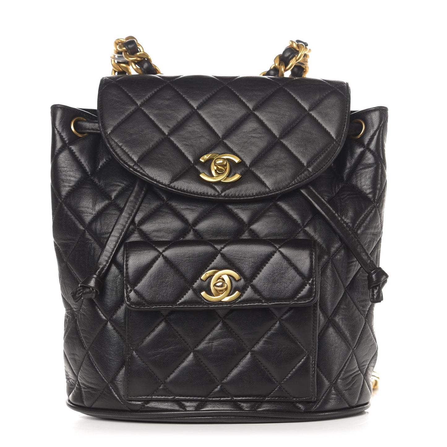 Lambskin Quilted Drawstring Backpack Black