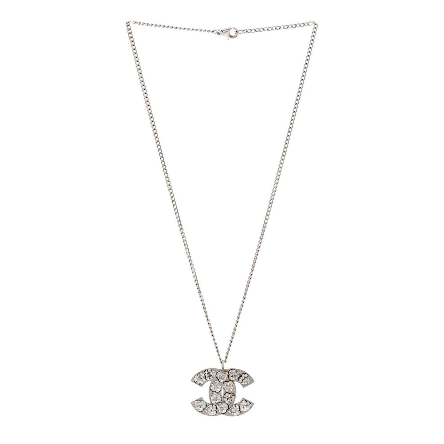 Crystal Heart CC Necklace Silver