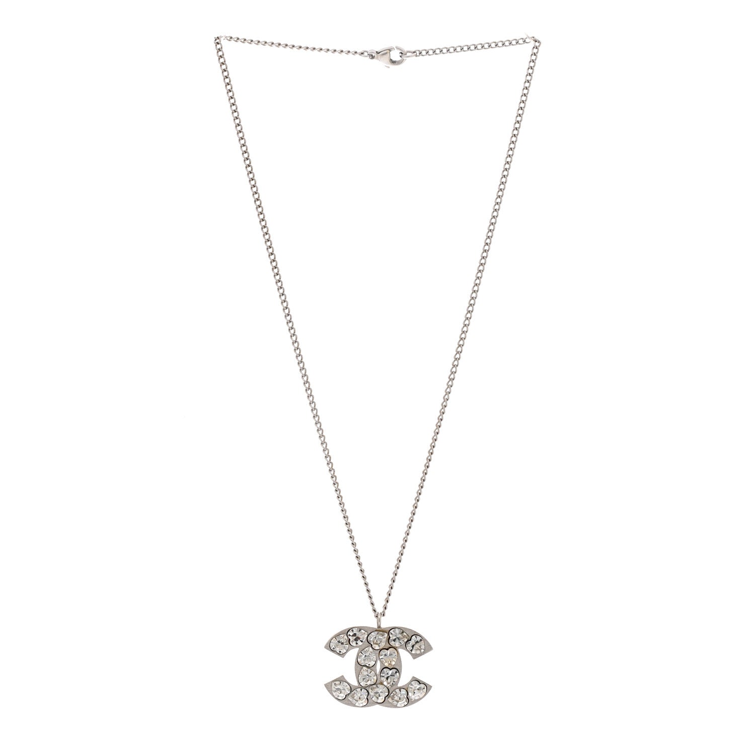 Chanel Crystal Heart CC Necklace Silver 3 of 7