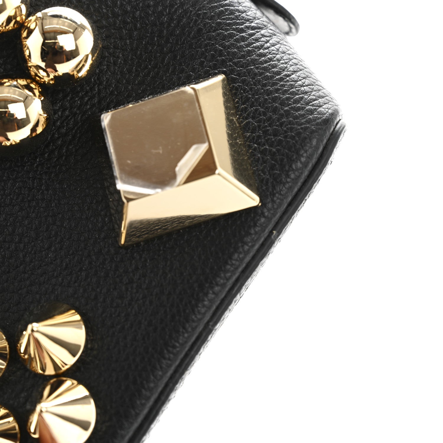 Christian Louboutin Grained Calfskin Carasky Studded Cosmetic Pouch Black Gold 9 of 9