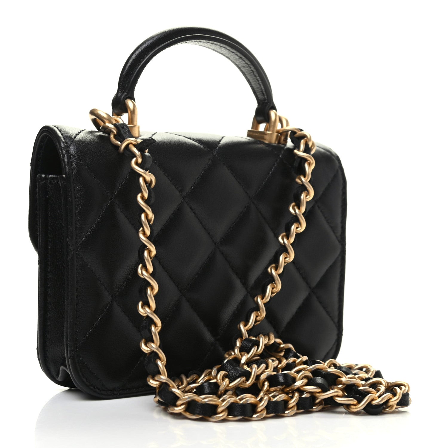 Chanel Lambskin Quilted Top Handle Flap Coin Purse With Chain Black 3 of 9