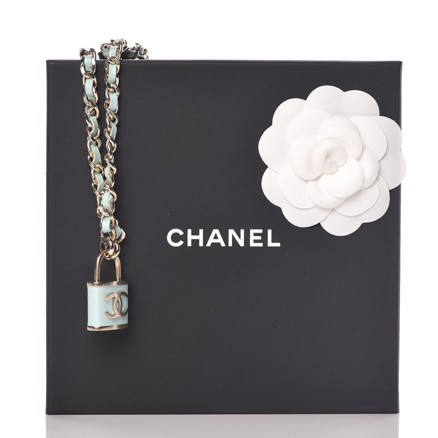 Chanel Metal Lambskin Lock Double Necklace Iridescent Blue 5 of 5