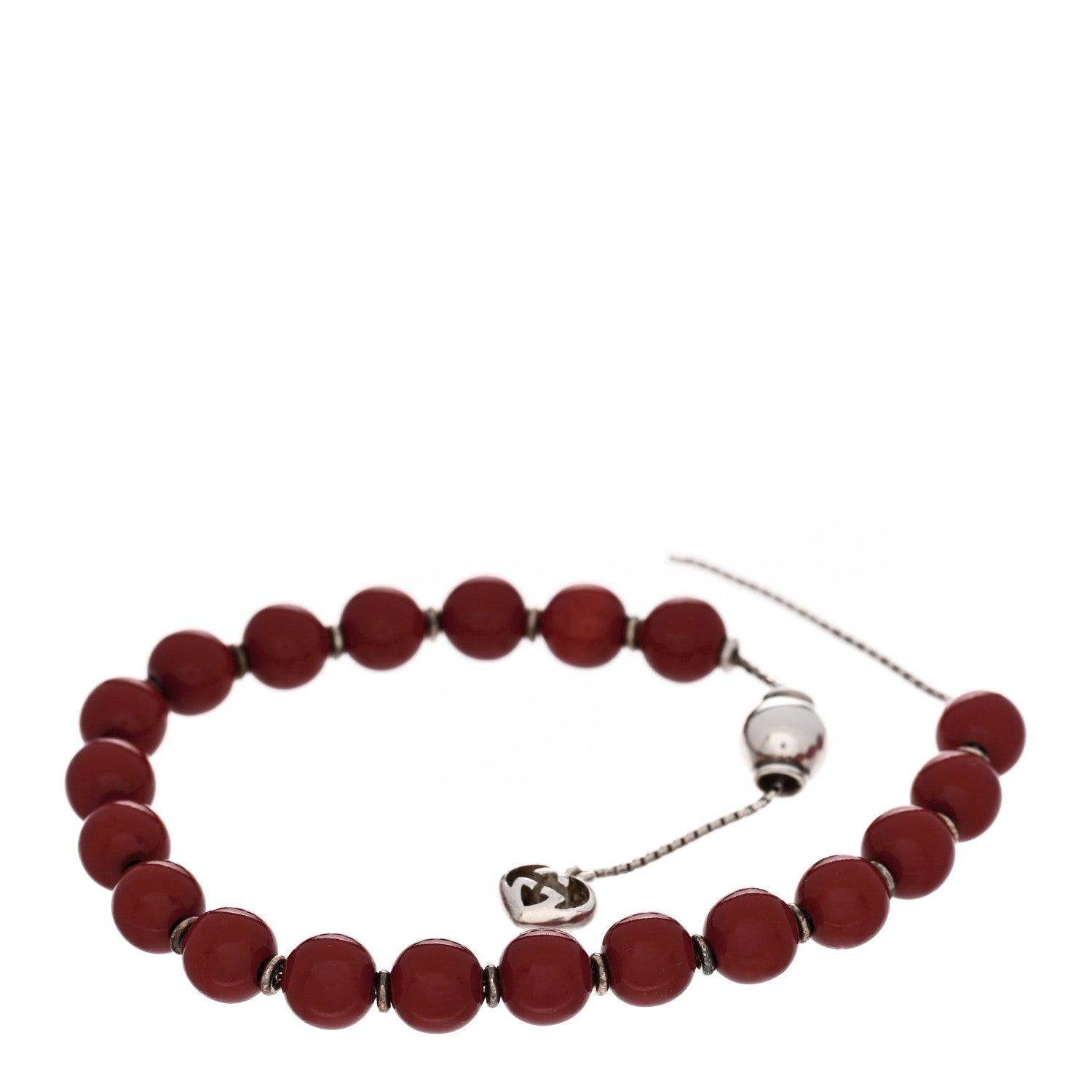 Gucci Sterling Silver Wood San Valentino Bead Adjustable Bracelet Red 2 of 4