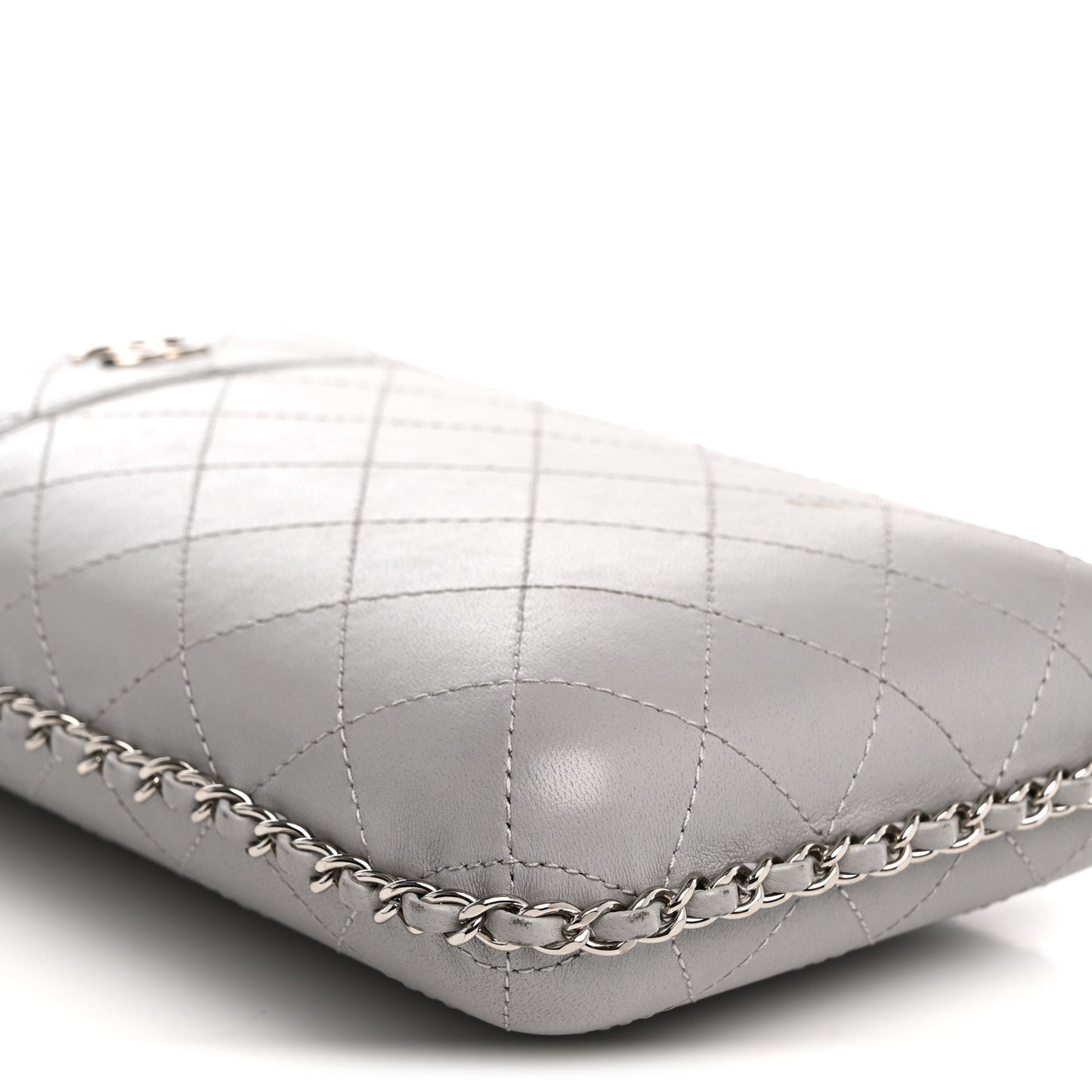 Lambskin Quilted Chain Around Phone Holder Grey