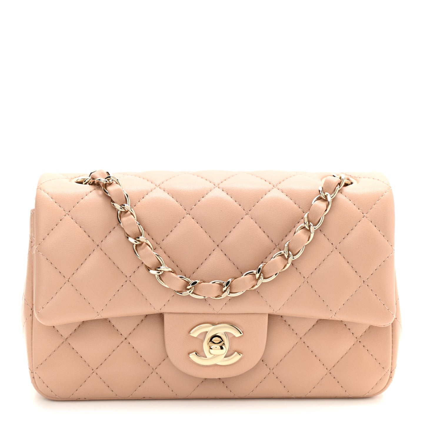 Lambskin Quilted Mini Rectangular Flap Beige