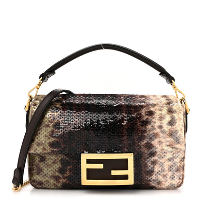 Fendi Sequin Paillettes Vitello Grace Karung Effect FF Mini Baguette Ginepro 1 of 11