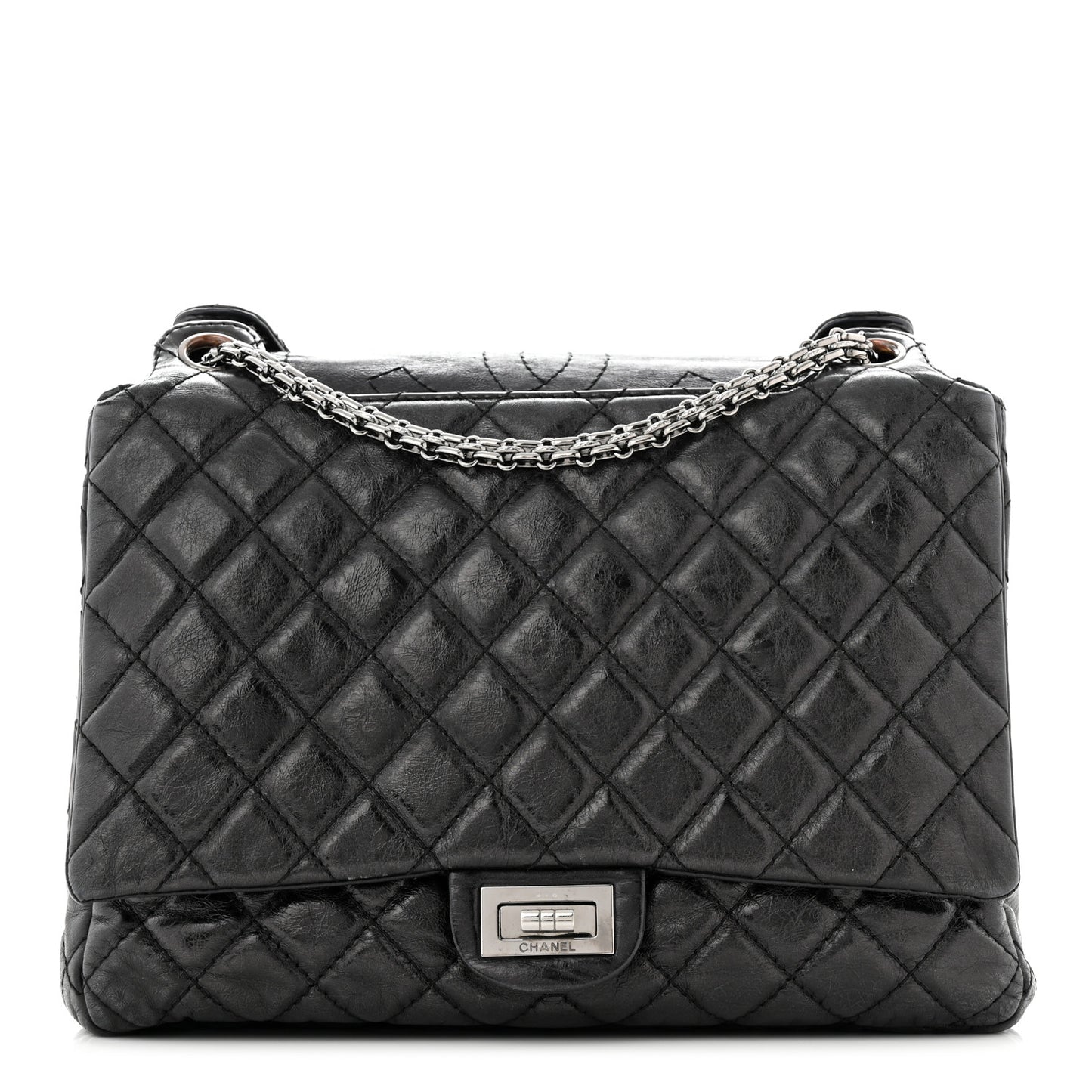 Metallic Aged Calfskin Quilted Reissue 2.55 Accordion Flap Black