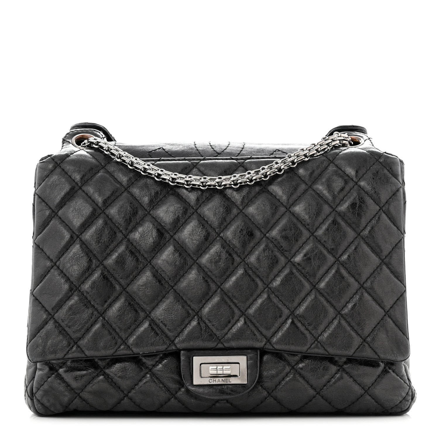 Chanel Metallic Aged Calfskin Quilted Reissue 2.55 Accordion Flap Black 1 of 11