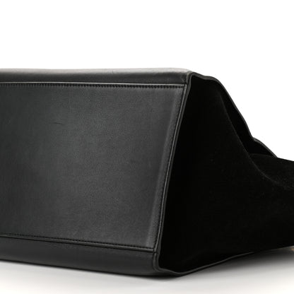 Celine Crocodile Embossed Calfskin Suede Medium Trapeze Black 8 of 9