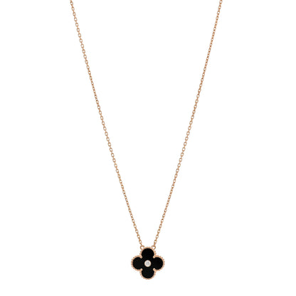Van Cleef & Arpels 18K Rose Gold Diamond Black Onyx Vintage Alhambra Pendant Necklace 1 of 6