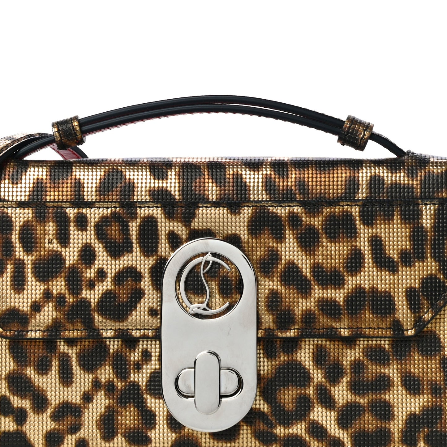 Metallic Calfskin Coins Leopard Print Small Elisa Baguette Gold Silver