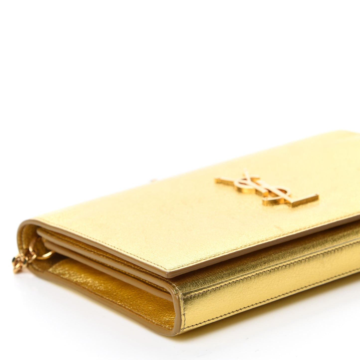 Metallic Calfskin Monogram Chain Wallet Gold