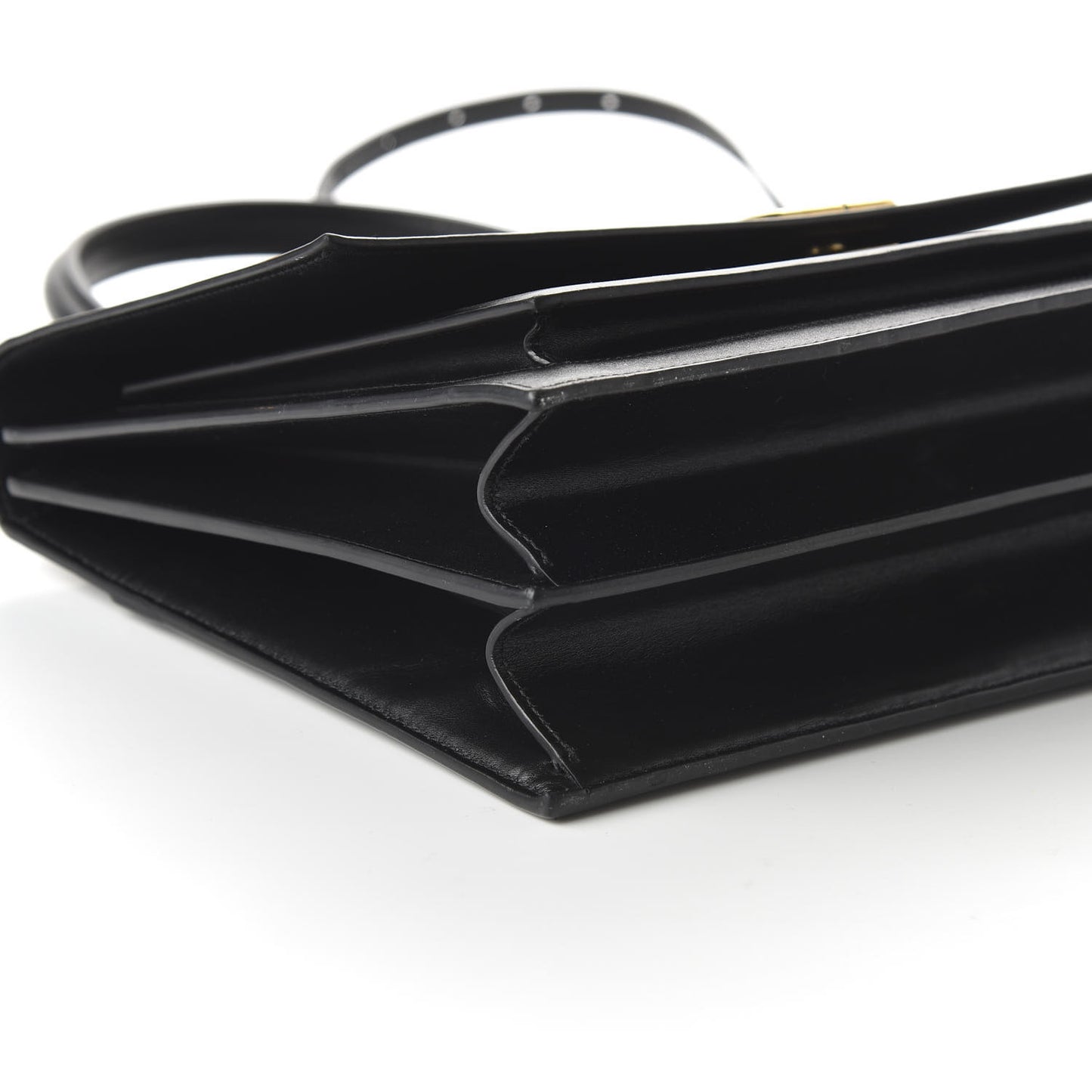 Box Calfskin Large Sharp Top Handle Bag Black