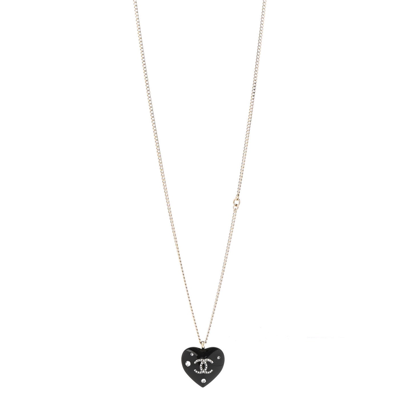 Resin Crystal CC Heart Necklace Black Gold