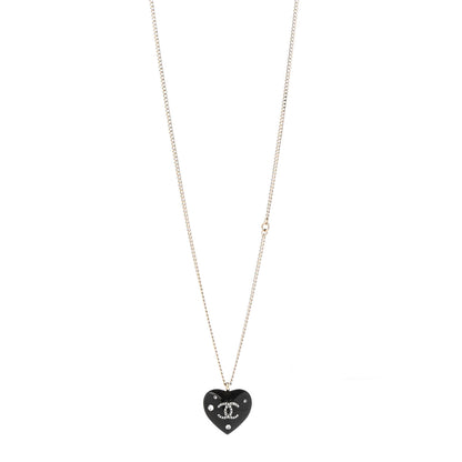 Chanel Resin Crystal CC Heart Necklace Black Gold 1 of 6