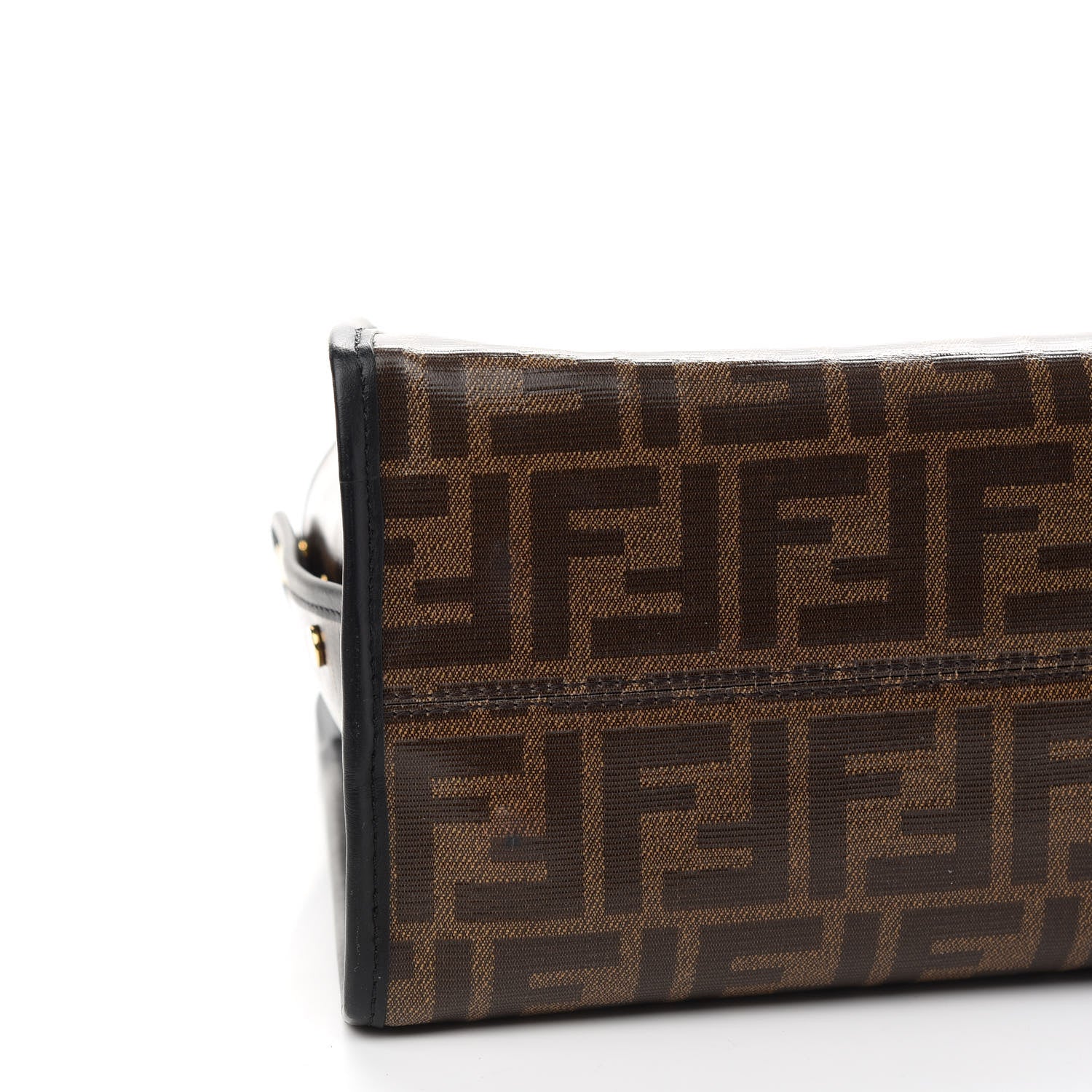 Fendi Glazed Fabric Vitello Century FF 1974 Stamp Patch Medium Peekaboo Defender Cover Mogano Panna Black 8 of 9
