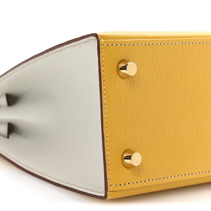 Hermes Chevre Mysore Horseshoe Kelly Sellier 25 Jaune Ambre Bleu Glacier 9 of 11