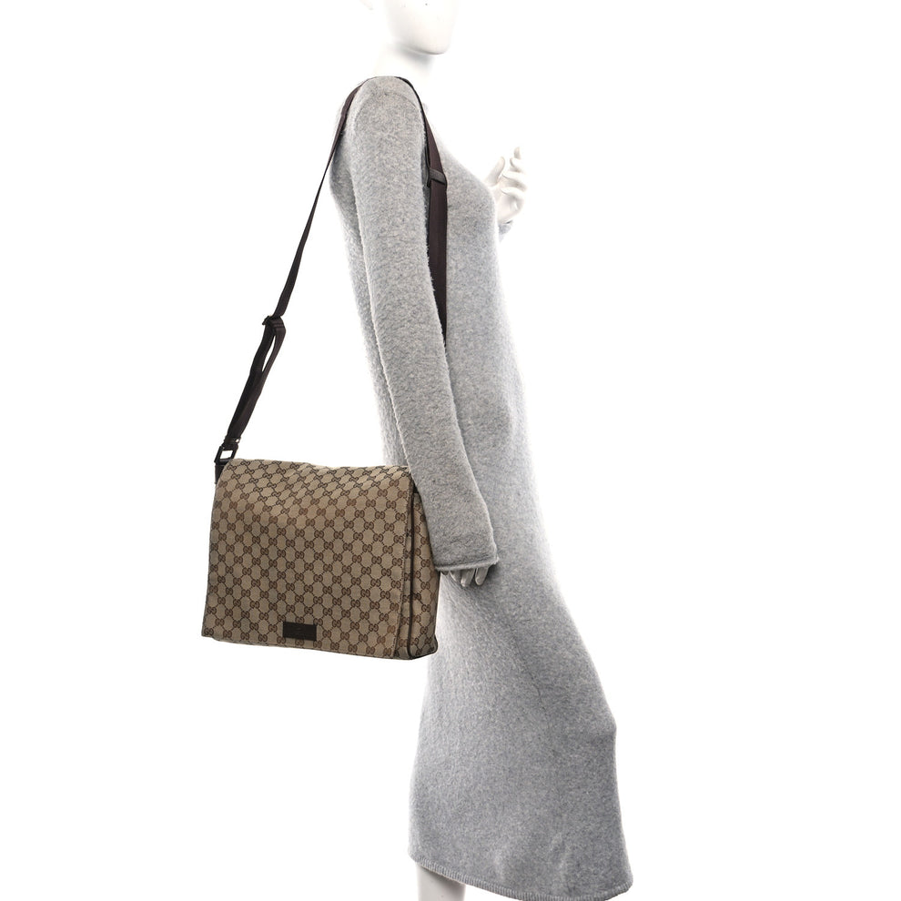 Gucci GG Monogram Medium Flap Messenger Bag Beige Dark Brown 1874913 ...