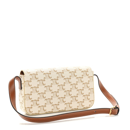 Celine Canvas Calfskin Triomphe Shoulder Bag White 3 of 10