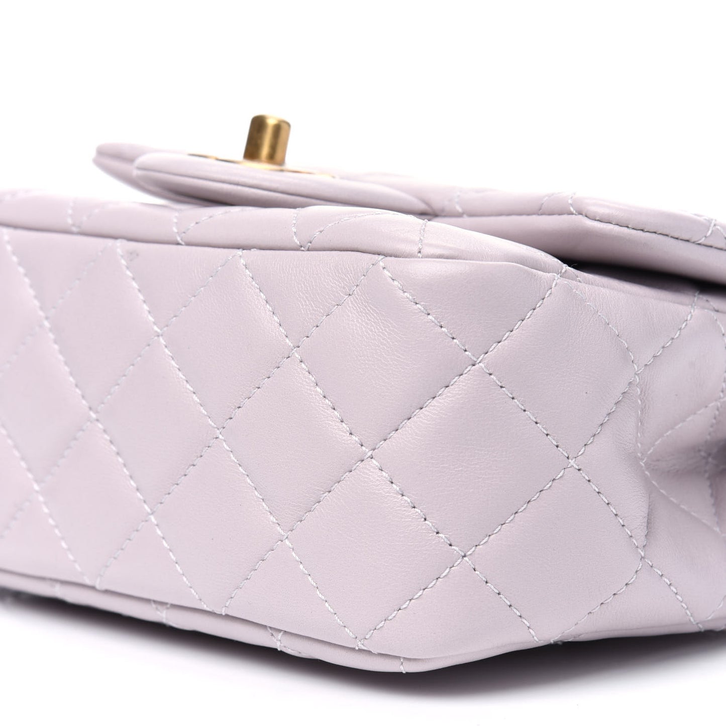 Lambskin Quilted Mini Pearl Crush Flap Light Purple