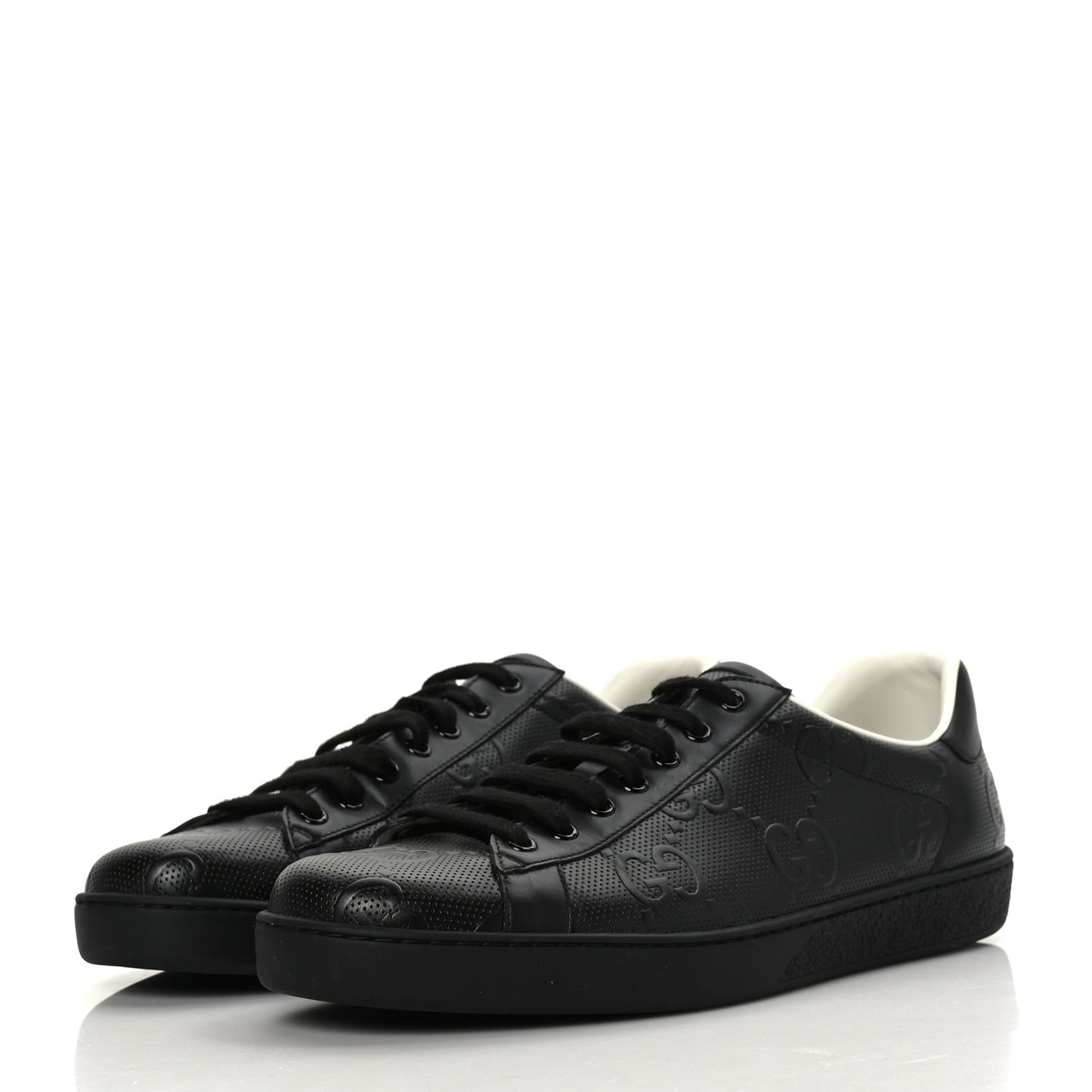 Calfskin GG Tennis Embossed Mens Ace Sneakers 10.5 Black