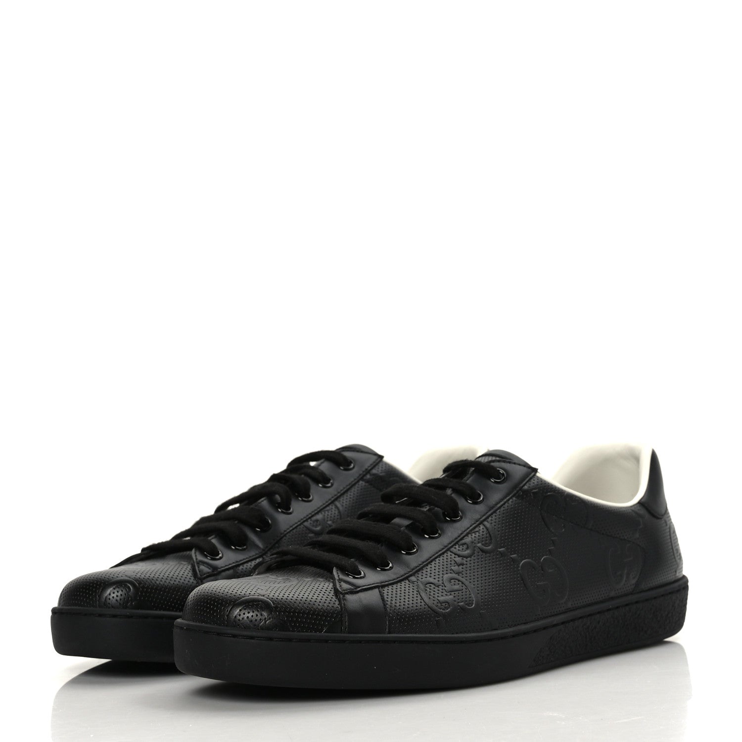Gucci Calfskin GG Tennis Embossed Mens Ace Sneakers 10.5 Black 3 of 9
