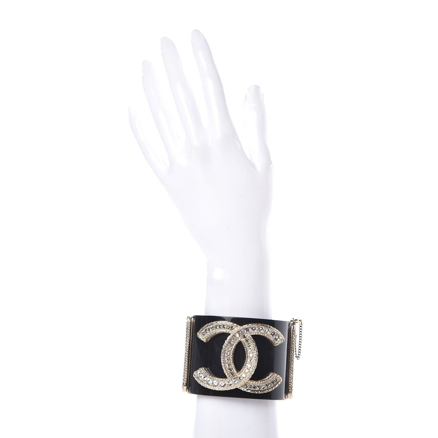 Chanel Resin Crystal CC Cuff Black Gold 2 of 4