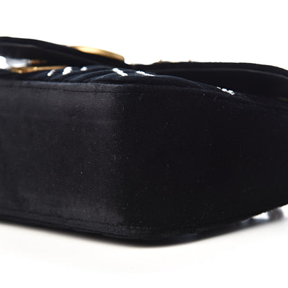 Gucci Velvet Matelasse Marquise Crystals Embroidered Small GG Marmont Shoulder Bag Black 9 of 10