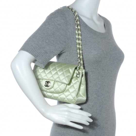 Satin Quilted Medium Flap Mint Green