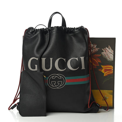 Gucci Calfskin Logo Drawstring Backpack Black 12 of 12