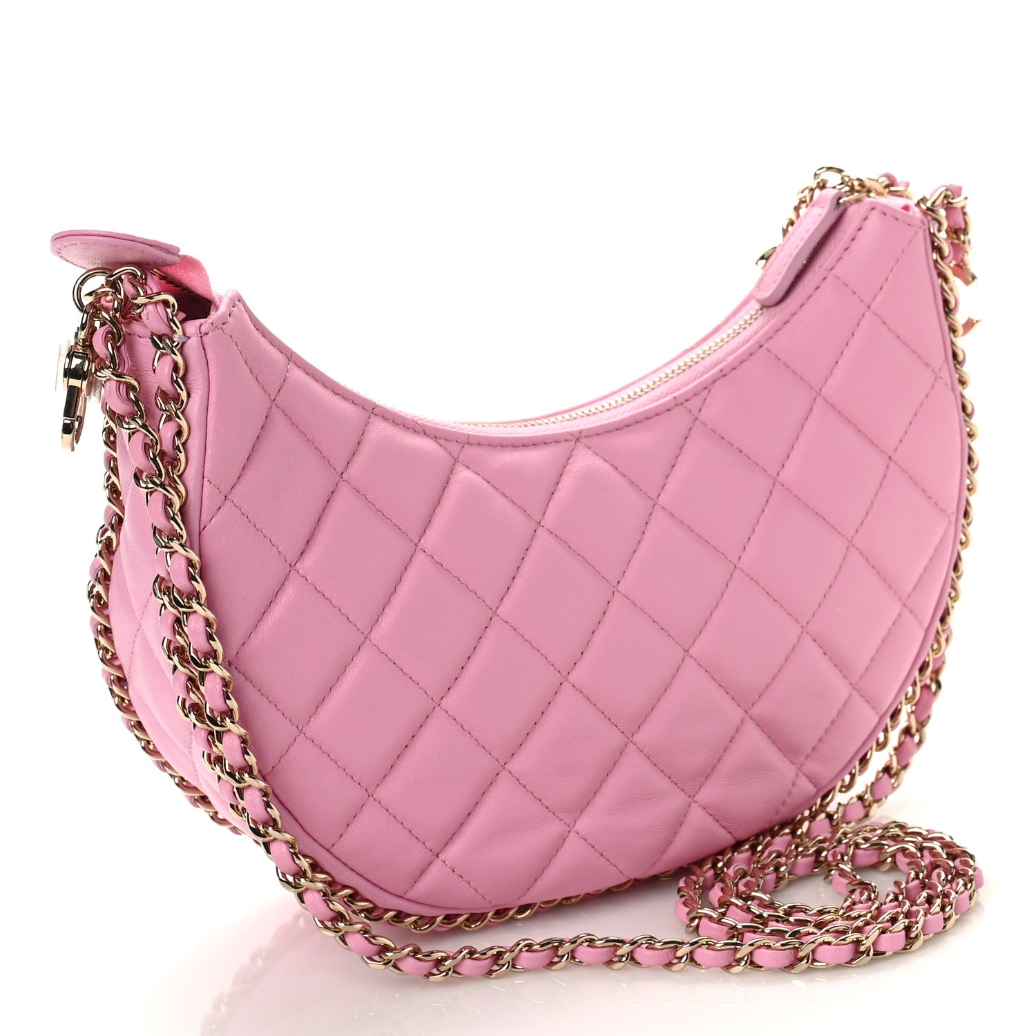 Chanel Lambskin Quilted Small Hobo Bag Pink 3 of 9